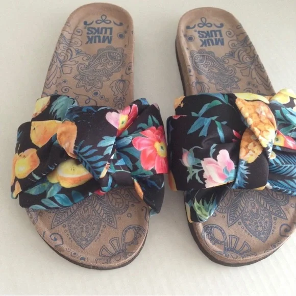 New Muk Luks Faun Sandals Slides Tropical Floral Sz 7 - Picture 2 of 6